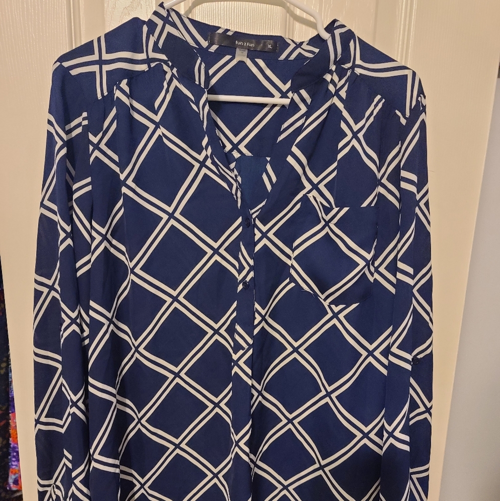Navy and White Long sleeve blouse